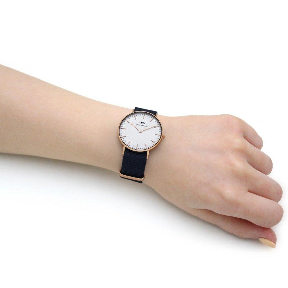  Shop Authentic Daniel Wellington Classic Bayswater White Dial Navy Blue NATO Strap Watch For Women - DW00100279 - Luxxuri