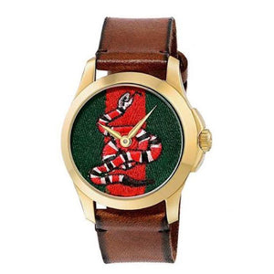  Shop Authentic Gucci Le Marche Des Merveilles Green and Red Dial Brown Leather Strap Unisex Watch - YA1264012 - Luxxuri