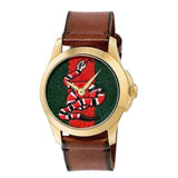  Shop Authentic Gucci Le Marche Des Merveilles Green and Red Dial Brown Leather Strap Unisex Watch - YA1264012 - Luxxuri