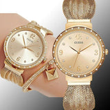  Shop Authentic Guess Chiffon Gold Dial Gold Mesh Bracelet Watch For Women - W1083L2 - Luxxuri