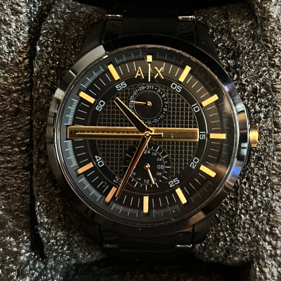  Shop Authentic Armani Exchange Hampton Chronograph Black Dial Black Steel Strap Watch For Men - AX2121 - Luxxuri