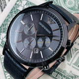  Shop Authentic Emporio Armani Sportivo Chronograph Black Dial Black Leather Strap Watch For Men - AR2461 - Luxxuri