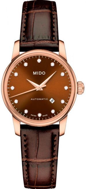  Shop Authentic Mido Baroncelli III Automatic Diamonds Brown Dial Brown Leather Strap Watch For Women - M7600.3.64.8 - Luxxuri