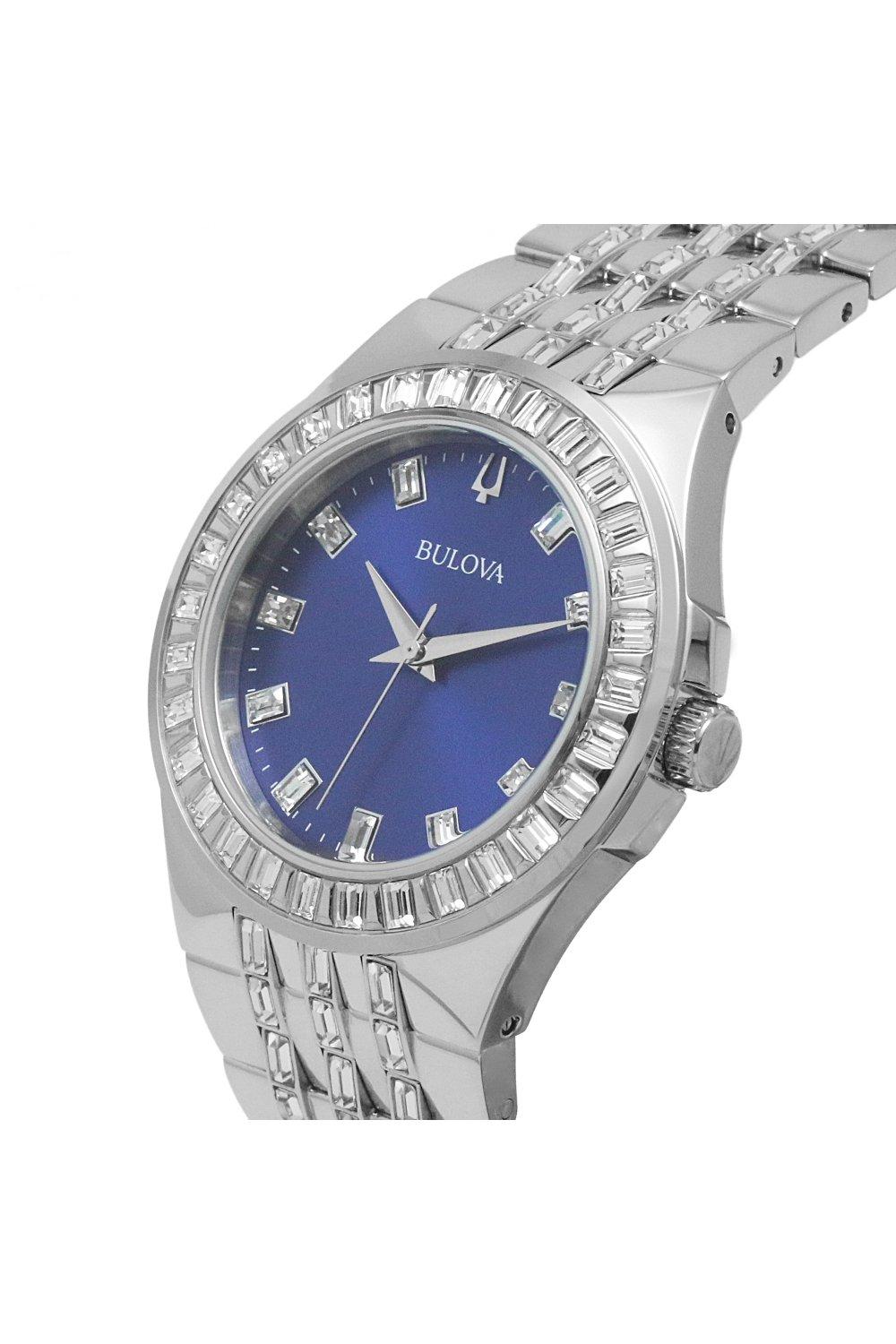  Shop Authentic Bulova Phantom Baguette Crystal Blue Dial Silver Steel Strap Watch for Men - 96A254 - Luxxuri