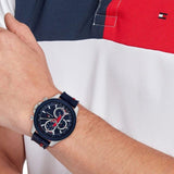  Shop Authentic Tommy Hilfiger Clark Chronograph Blue Dial Black Leather Strap Watch For Men - 1792083 - Luxxuri