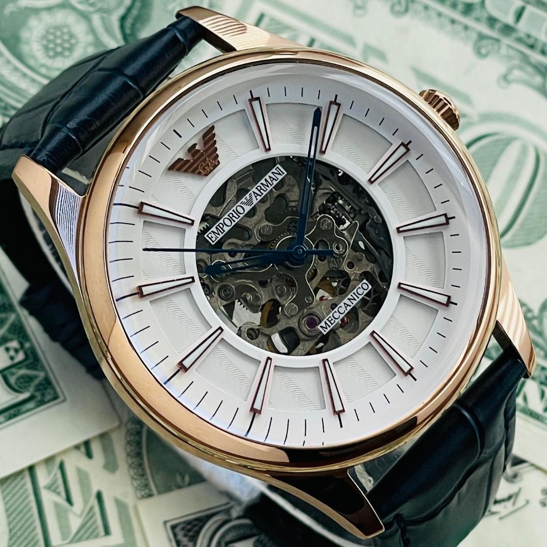  Shop Authentic Emporio Armani Meccanico Automatic White Dial Blue Leather Strap Watch For Men - AR1947 - Luxxuri