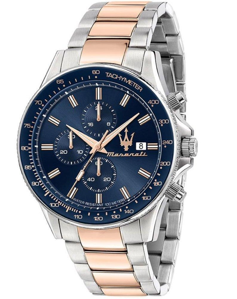  Shop Authentic Maserati SFIDA Chronograph Blue Dial Two Tone Steel Strap Watch For Men - R8873640012 - Luxxuri