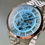  Shop Authentic Fossil Townsman Automatic Skeleton Blue Dial Silver Steel Strap Watch for Men - ME3073 - Luxxuri