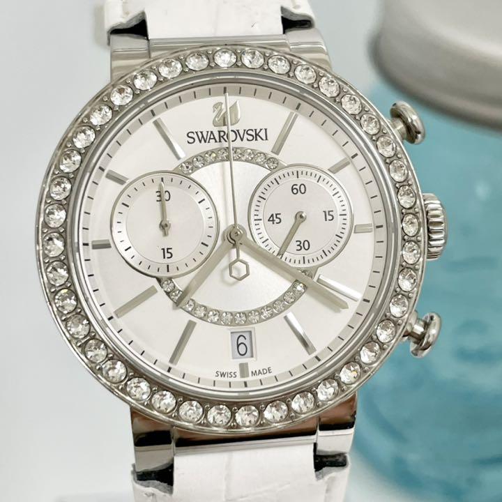  Shop Authentic Swarovski Citra Sphere Chronograph White Dial White Leather Strap Watch for Women - 5027127 - Luxxuri