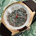  Shop Authentic Emporio Armani Meccanico White Skeleton Dial Brown Leather Strap Watch For Men - AR60005 - Luxxuri