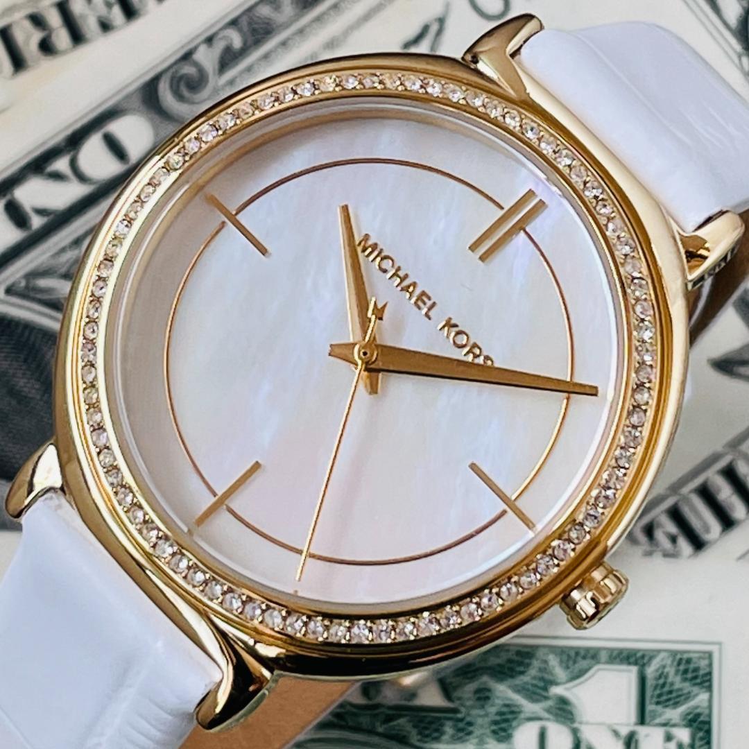  Shop Authentic Michael Kors Cinthia Mother of Pearl Dial White Leather Strap Watch for Women - MK2662 - Luxxuri