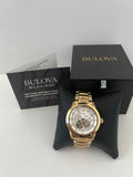  Shop Authentic Bulova BVA Skeleton Silver Dial Gold Steel Strap Watch for Men - 97A108 - Luxxuri