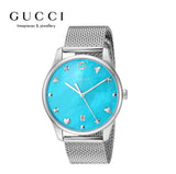  Shop Authentic Gucci G-Timeless Turquiose Mother of Pearl Dial Silver Mesh Bracelet Watch For Women - YA1264039 - Luxxuri