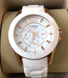  Shop Authentic Fossil Ceramic Multifunction White Dial White Steel Strap Watch for Women - CE1006 - Luxxuri