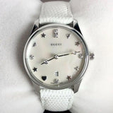  Shop Authentic Gucci G-Timeless Mother of Pearl White Dial White Leather Strap Watch For Women - YA126597 - Luxxuri