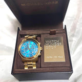  Shop Authentic Michael Kors Runway Stop Hunger Blue Dial Gold Steel Strap Watch for Men - MK8315 - Luxxuri
