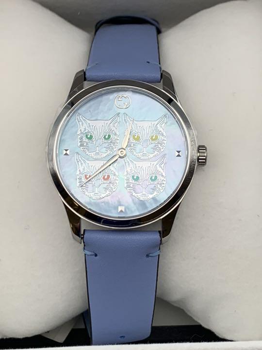  Shop Authentic Gucci G Timeless Quartz Mother of Pearl Dial Blue Leather Strap Watch For Women - YA1264124 - Luxxuri