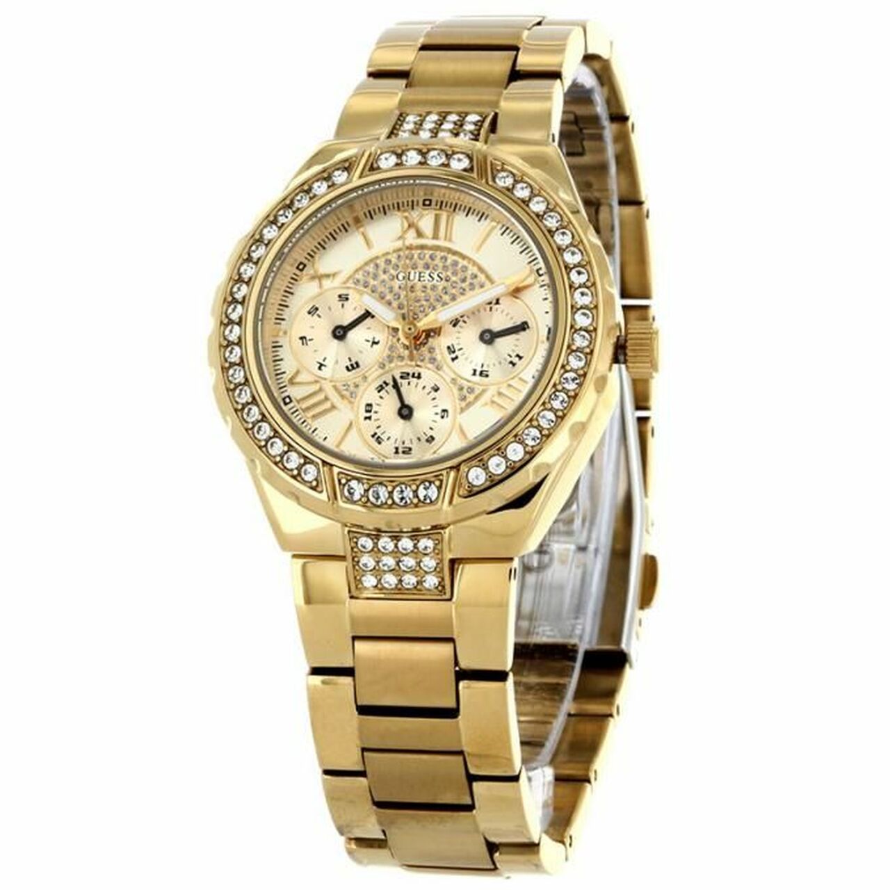  Shop Authentic Guess Viva Diamonds Gold Dial Gold Steel Strap Watch for Women - W0111L2 - Luxxuri