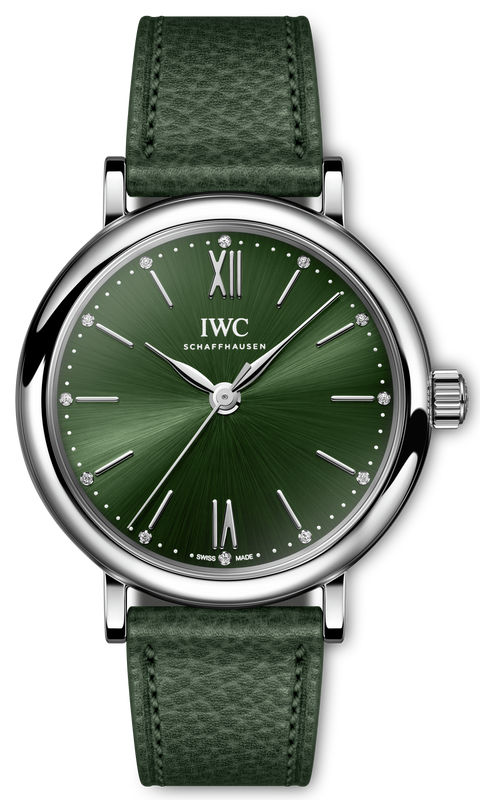  Shop Authentic IWC Portofino Automatic Automatic Green Dial Green Leather Strap Watch for Women - IW357412 - Luxxuri