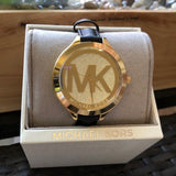  Shop Authentic Michael Kors Slim Runway Quartz Gold Dial Black Leather Strap Watch For Women - MK2392 - Luxxuri