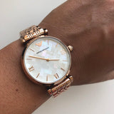  Shop Authentic Emporio Armani Mother of Pearl Dial Rose Gold Steel Strap Watch For Women - AR11110 - Luxxuri
