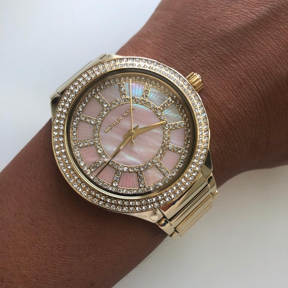  Shop Authentic Michael Kors Kerry Mother of Pearl Dial Gold Steel Strap Watch for Women - MK3396 - Luxxuri