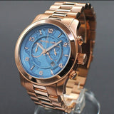  Shop Authentic Michael Kors Runway Stop Hunger Quartz Blue Dial Rose Gold Steel Strap Watch For Men - MK8358 - Luxxuri