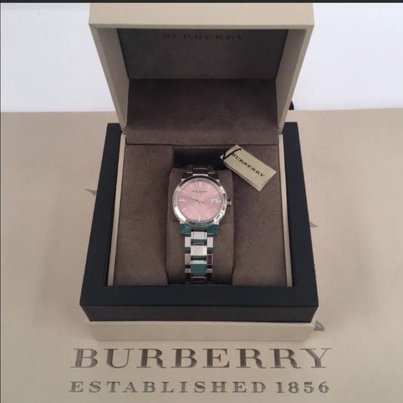  Shop Authentic Burberry The City Pink Dial Silver Steel Strap Watch for Women - BU9124 - Luxxuri