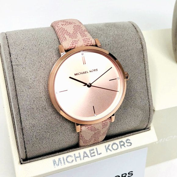  Shop Authentic Michael Kors Jayne Three Hand Rose Gold Dial Pink Leather Strap Watch For Women - MK7130 - Luxxuri