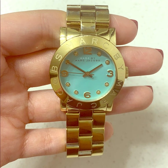  Shop Authentic Marc Jacobs Amy Blue Dial Gold Steel Strap Watch for Women - MBM3301 - Luxxuri