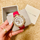  Shop Authentic Michael Kors Parker Chronograph White Dial Pink Leather Strap Watch for Women - MK2297 - Luxxuri