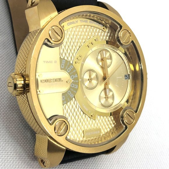  Shop Authentic Diesel Mr Daddy Gold Dial Black Leather Strap Watch For Men - DZ7363 - Luxxuri