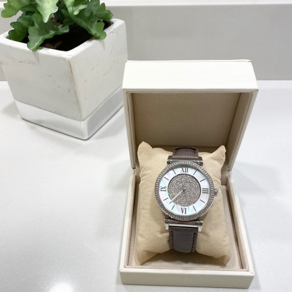  Shop Authentic Michael Kors Caitlin Quartz Silver Dial Gray Leather Strap Watch For Women - MK2377 - Luxxuri