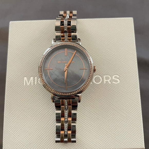  Shop Authentic Michael Kors Cinthia Mother of Pearl Grey Dial Two Tone Steel Strap Watch for Women - MK3642 - Luxxuri