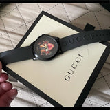  Shop Authentic Gucci G Timeless Cat Motif Black Dial Black Leather Strap Unisex Watch - YA1264021 - Luxxuri
