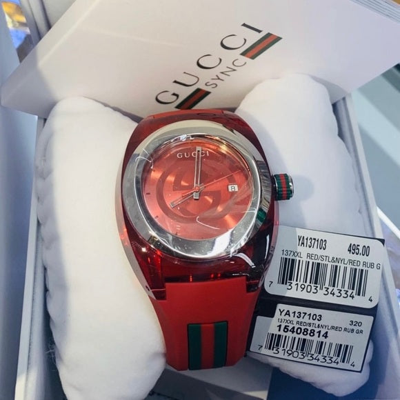  Shop Authentic Gucci Sync XXL Quartz Red Dial Red Rubber Strap Unisex Watch -  YA137103 - Luxxuri