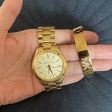  Shop Authentic Michael Kors Slim Runway Gold Dial Gold Steel Strap Watch for Women - MK3335 - Luxxuri