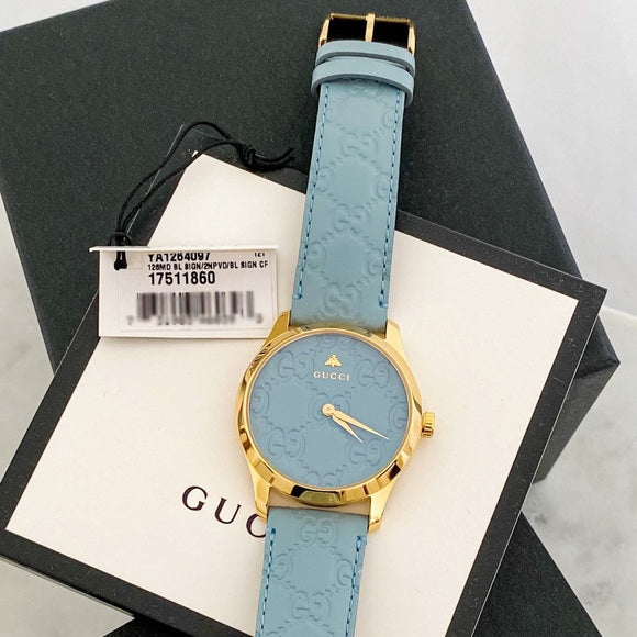  Shop Authentic Gucci G Timeless Quartz Blue Dial Blue Leather Strap Watch For Men - YA1264097 - Luxxuri