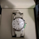  Shop Authentic Burberry The City Silver Dial White Leather Strap Watch for Women - BU9019 - Luxxuri