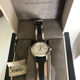  Shop Authentic Burberry The City White Dial Black Haymarket Leather Strap Watch for Women - BU9150 - Luxxuri