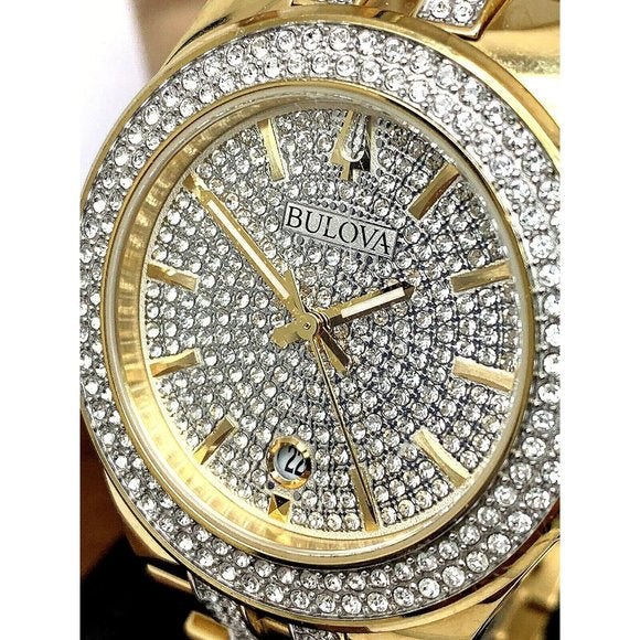  Shop Authentic Bulova Crystal Collection Silver Dial Two Tone Steel Strap Watch for Men - 98K102 - Luxxuri