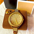  Shop Authentic Michael Kors Slim Runway Crystals Gold Dial Gold Steel Strap Watch for Women - MK3632 - Luxxuri
