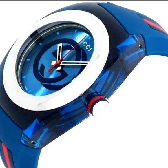  Shop Authentic Gucci Sync XXL Quartz Blue Dial Blue Rubber Strap Watch For Men - YA137104 - Luxxuri