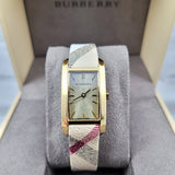  Shop Authentic Burberry Pioneer Gold Dial Haymarket Beige Leather Strap Watch for Women - BU9509 - Luxxuri