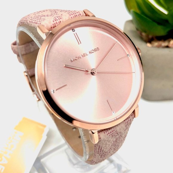  Shop Authentic Michael Kors Jayne Three Hand Rose Gold Dial Pink Leather Strap Watch For Women - MK7130 - Luxxuri