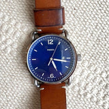  Shop Authentic Fossil Commuter Blue Dial Blue Leather Strap Watch for Men - FS5325 - Luxxuri