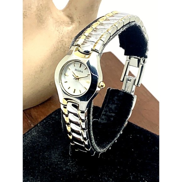  Shop Authentic Bulova Classic White Dial Two Tone Steel Strap Watch for Women - 98T84 - Luxxuri