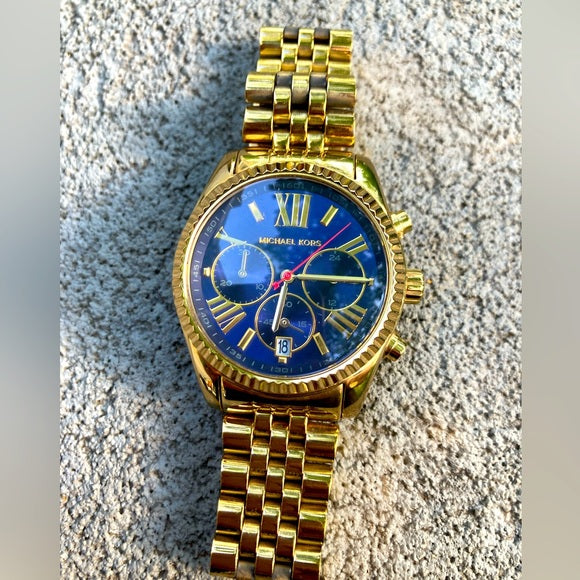  Shop Authentic Michael Kors Lexington Chronograph Blue Dial Gold Steel Strap Watch For Women - MK6206 - Luxxuri