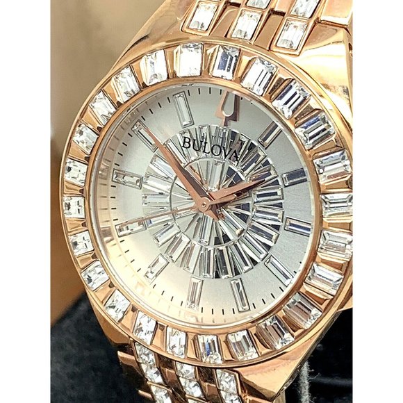  Shop Authentic Bulova Phantom White Dial with Swarovski Baguettes Rose Gold Steel Strap Watch for Women - 98L268 - Luxxuri