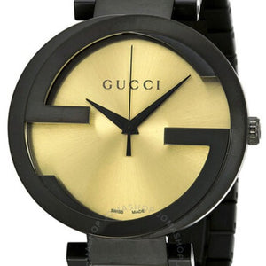  Shop Authentic Gucci Interlocking Grammy XL Gold Dial Black Steel Strap Watch for Men - YA133209 - Luxxuri